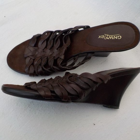 Like New GNW Flex Braided Slide Wedge Sandals Leather Upper Choc Brown SZ 8.5 M - Picture 3 of 12